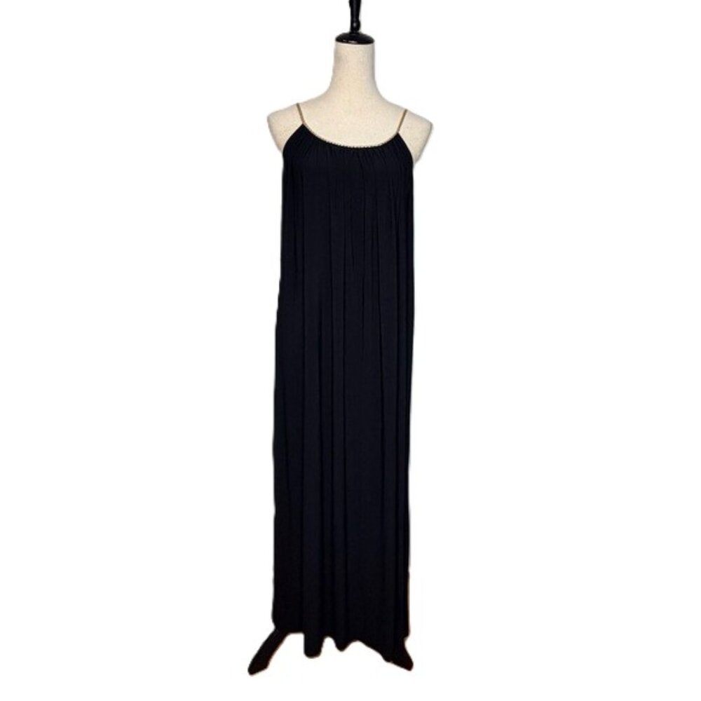 TIANA B. Braided Gold Strap Black Maxi Dress Hanky Hem Size M